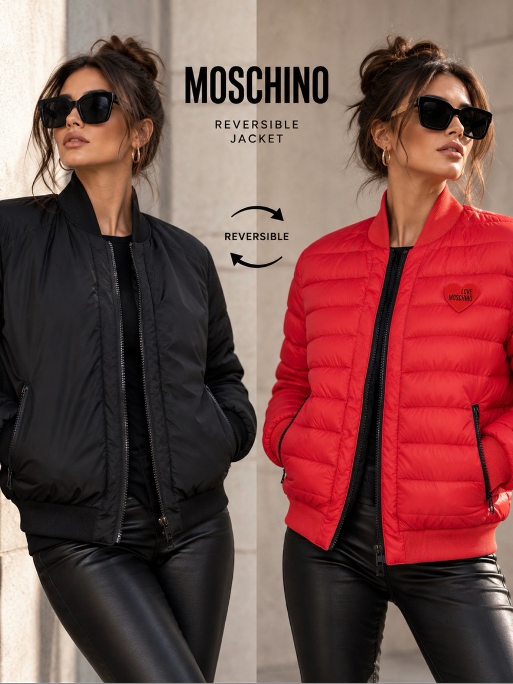 Moschino Reversible Bomber Jacket in Black and Red Sz 6 puffer jacket